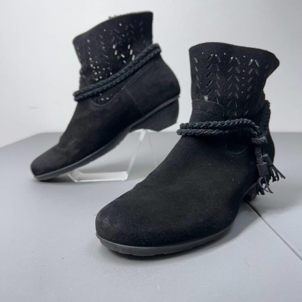 ABEO Nicole Ankle Boot Pump Women 8.5 Black Suede Tassel Western Bootie